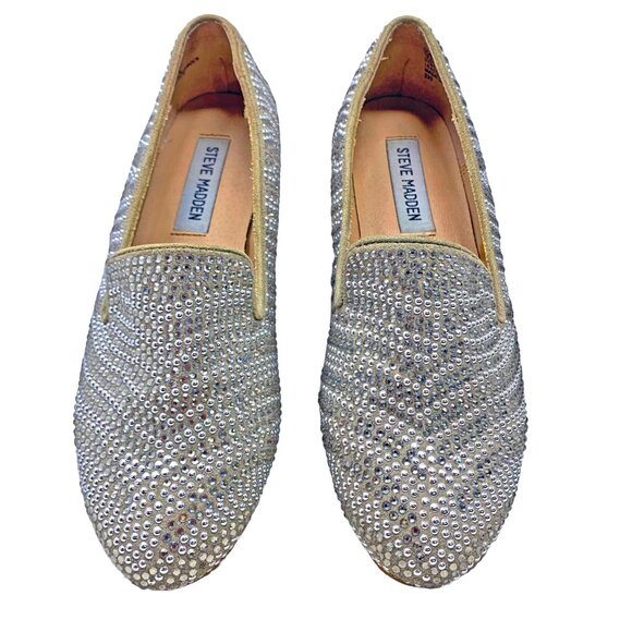 Steve Madden Concord‎ Gray Rhinestone Slip On Glam Flats - Picture 6 of 11